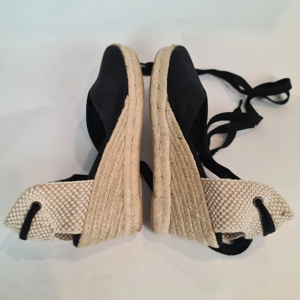 Soludos Black Canvas Marseille Wedge Lace Up Espadrille Sandals Womens Size 8